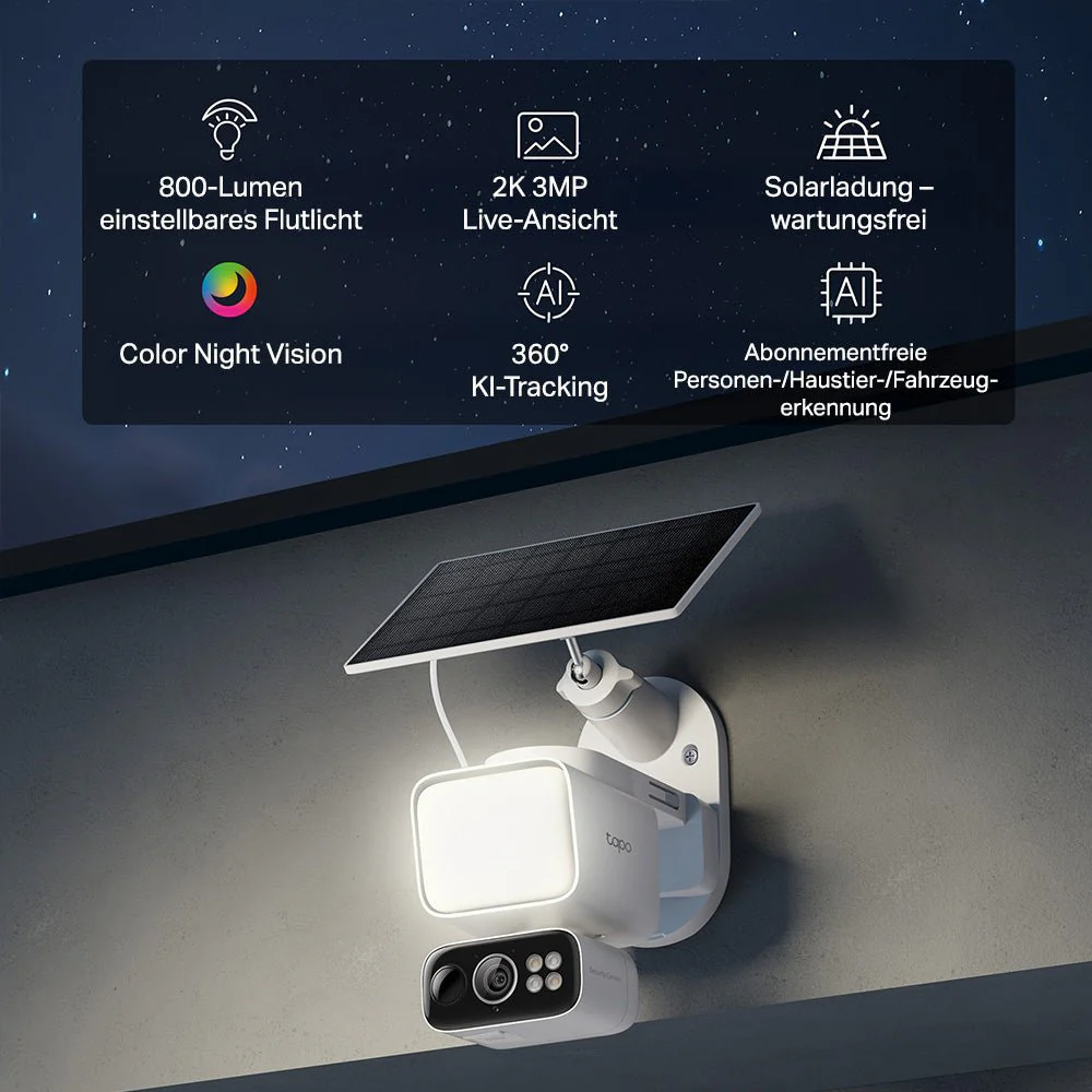 2K 3MP 360° 800-Lumen Solarbetriebene Flutlicht Kamera | Tapo C615F KIT - Image 3